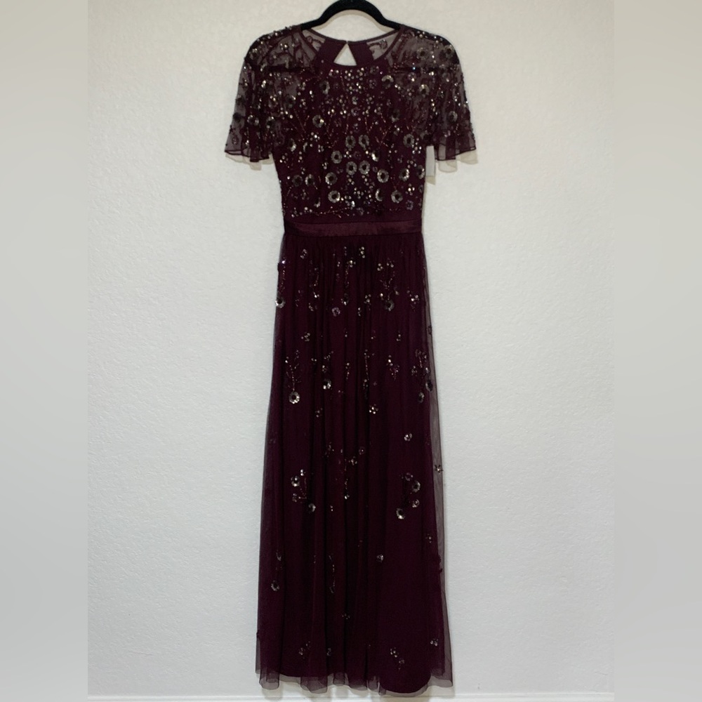 Adrianna Papell Purple Beaded Floral Tulle Gown NWT - Picture 3 of 6